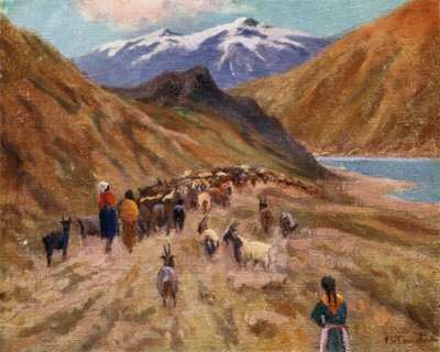 印度女孩开车回家他们的山羊群 作者 欧内斯特·威廉姆·圣诞节